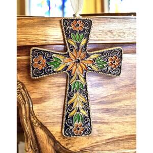 Vintage Cloisonne Cross Collectible Ornament Vibrant Religious keepsake Decor